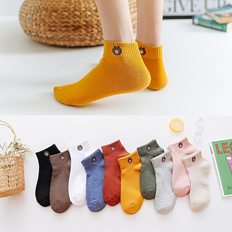 10 Pairs Teddy Bear Ankle Socks Low Cut Women's Stockings Hosiery