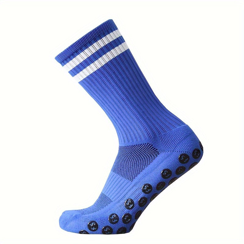 1pair Striped Football Socks Non-slip Soccer Socks Grip Socks