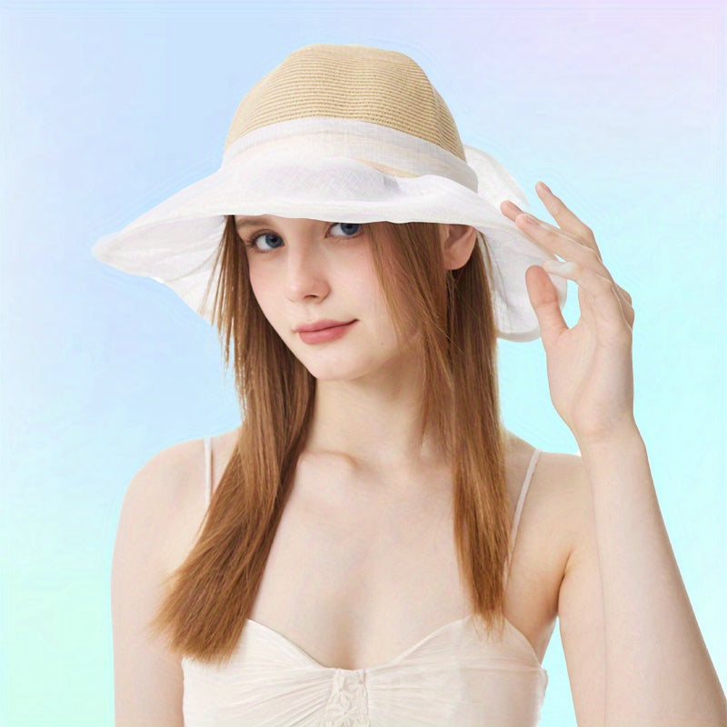 Wide Brim Straw Sun Hat Bowknot Lightweight Breathable Bucket Hat