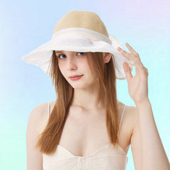 Wide Brim Straw Sun Hat Bowknot Lightweight Breathable Bucket Hat
