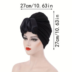 Satin Knot Pleated Turban Cap Solid Bonnet Women Chemo Hats