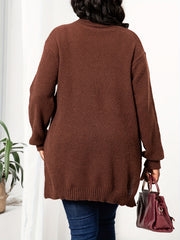 Turtle Neck Knit Side Slit Sweater Women's Plus Solid High Stretch