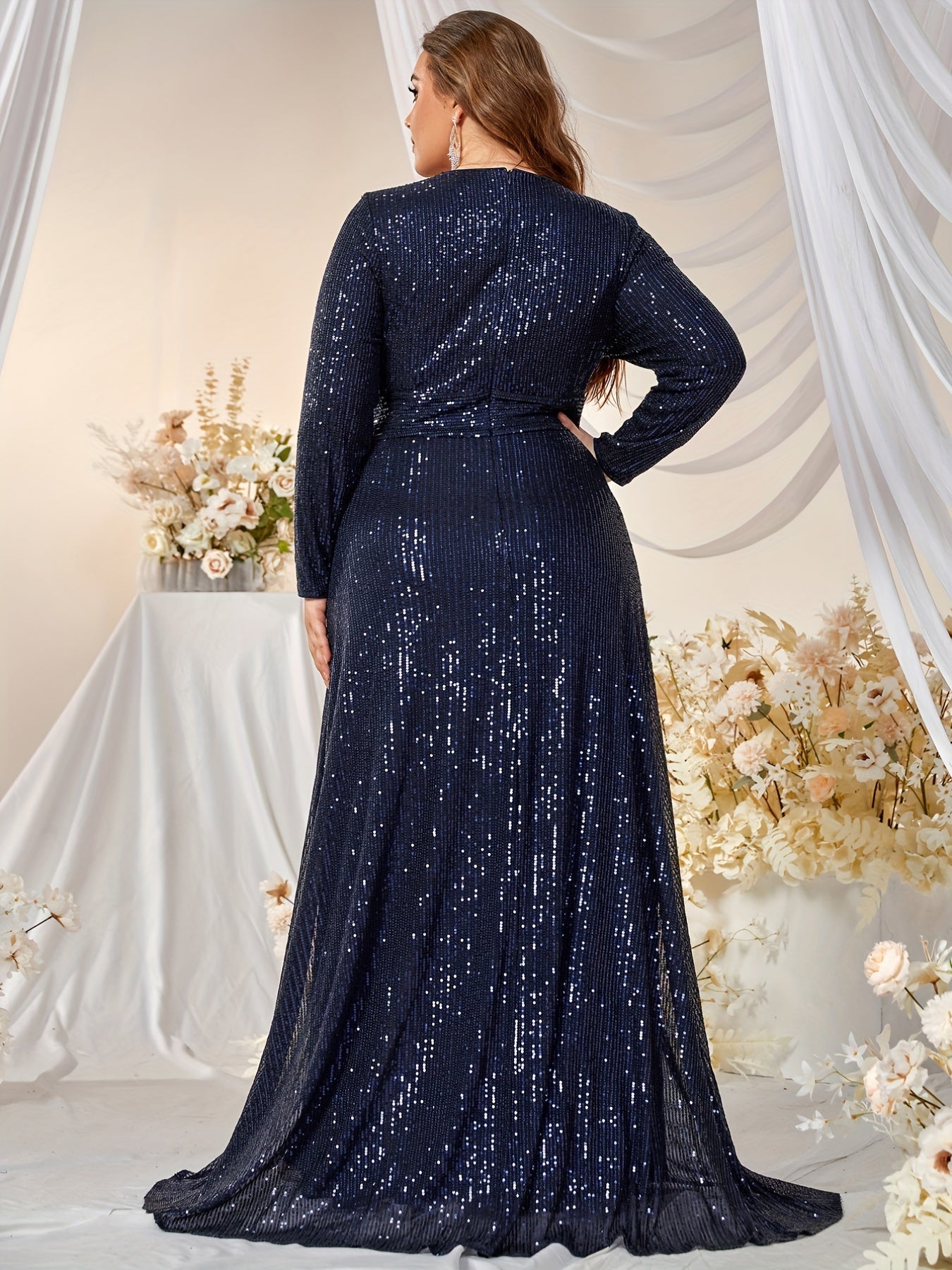 Sequin Long Sleeve Evening Formal Dress