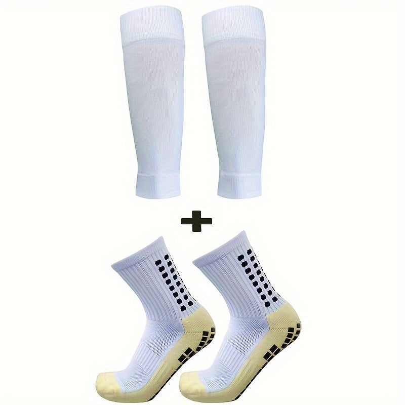 Men's Grip Soccer Socks And Shin Guard Set Non Slip Calf Sleeves