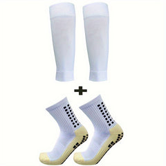 Men's Grip Soccer Socks And Shin Guard Set Non Slip Calf Sleeves