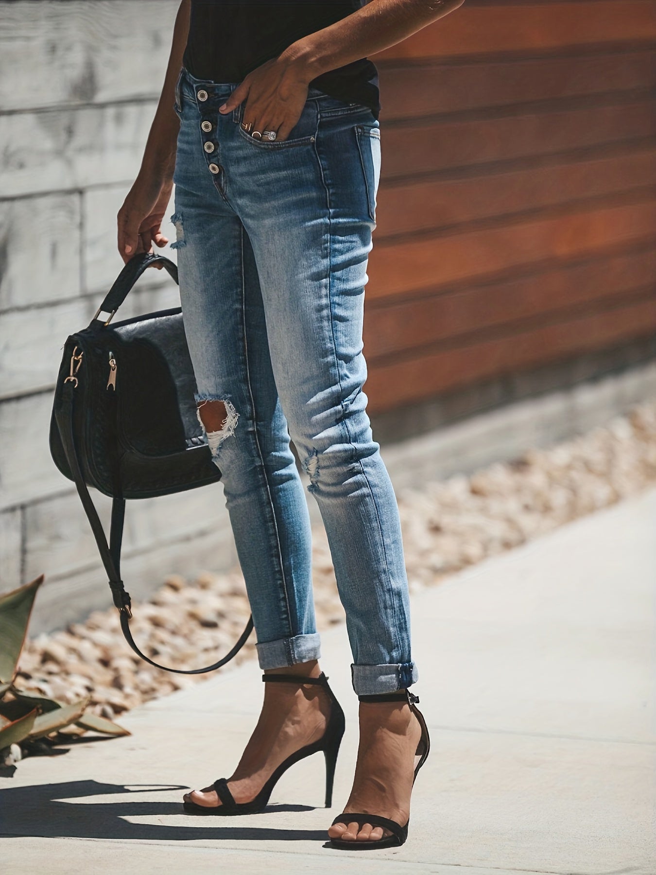 Slim Fit Distressed High Waist Skinny Jeans
