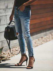 Slim Fit Distressed High Waist Skinny Jeans