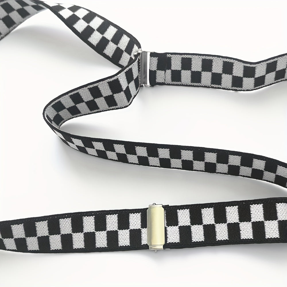 Plaid Men Suspenders 2 Wide Y Back Braces