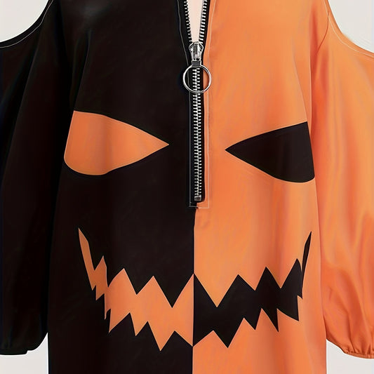 Halloween Blouse Women's Plus Grimace Print Cold Shoulder Top