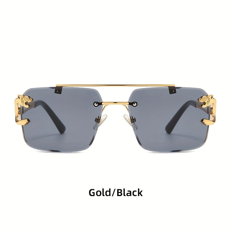 Metal Double Beam Sunglasses Leopard Rimless Square Glasses