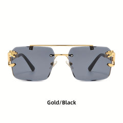 Metal Double Beam Sunglasses Leopard Rimless Square Glasses