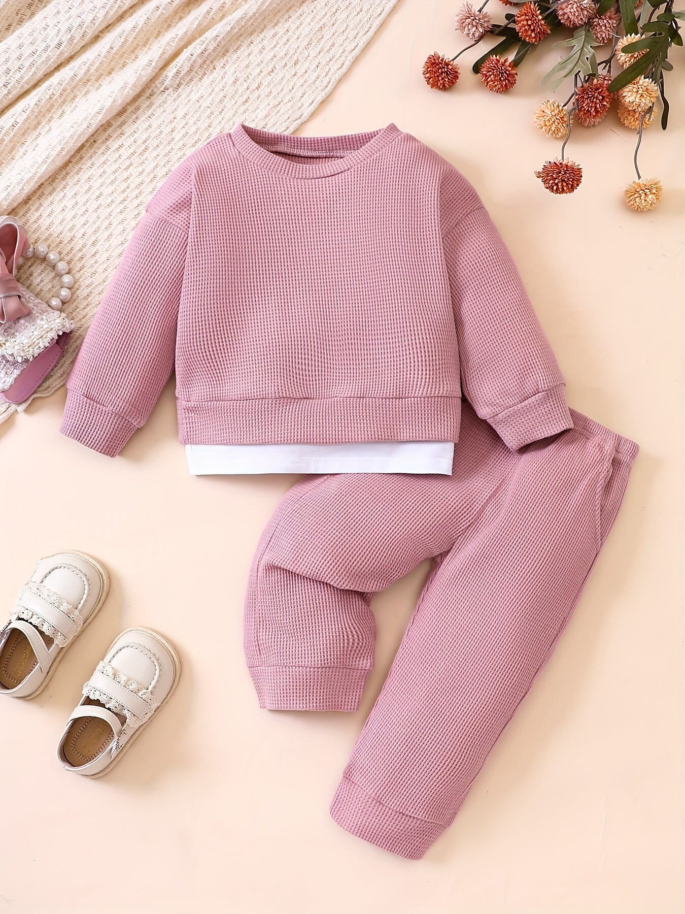 Kids Spring Autumn Knitted Outfit Top Pants Loose Sports Set