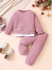 Kids Spring Autumn Knitted Outfit Top Pants Loose Sports Set