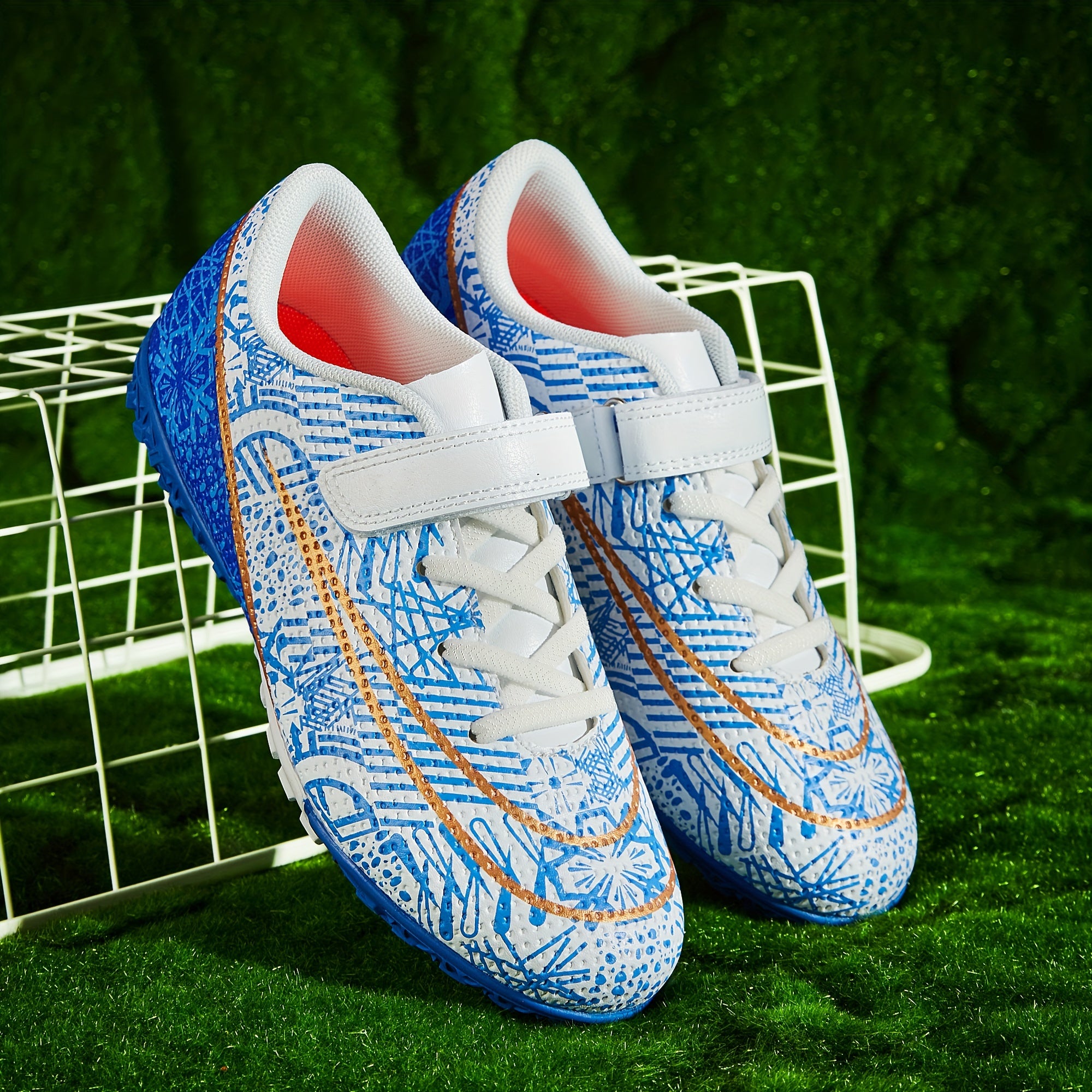 Boy's Turf Football Boots Hook Loop Fastener Outdoor TF Soccer Cleats