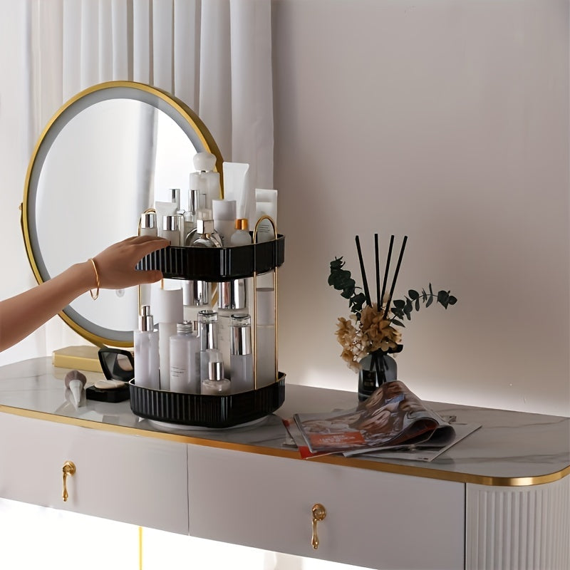 360 Rotating Plated Edge Organizer Cosmetics Storage Tray