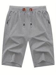 Men's Breathable Shorts Side Zipper Pockets Summer Drawstring Elastic Waist