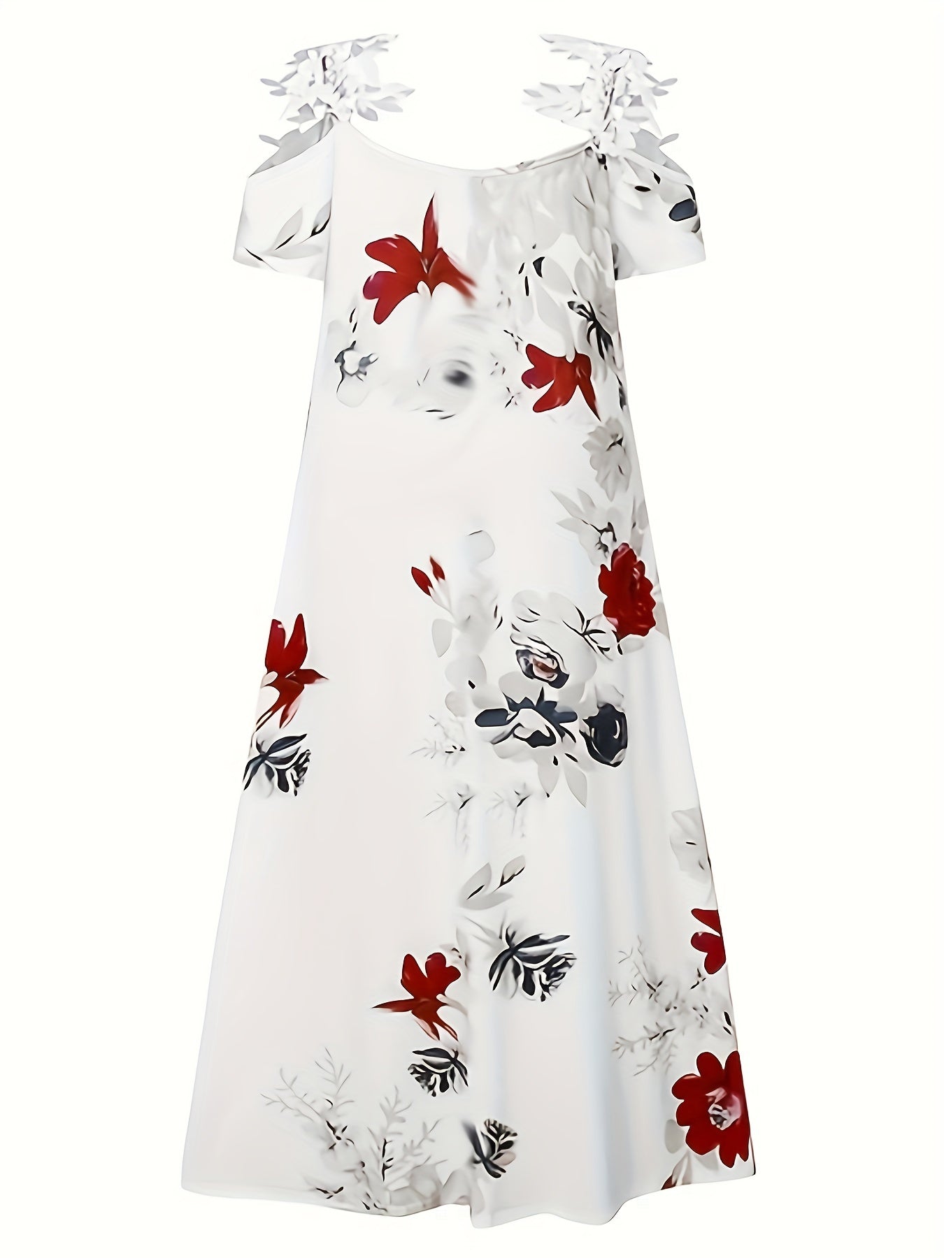 Floral Print Lace Strap Cold Shoulder Dress for Spring