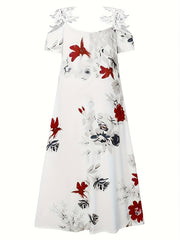 Floral Print Lace Strap Cold Shoulder Dress for Spring