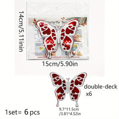 6pcs Glittering Butterfly Stickers Double Layer Decorative Indoor Outdoor Decor