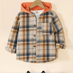 Boys Hooded Cardigan Coat Plaid Shirt Casual Kids Clothes