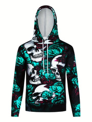 Skulls And Roses Print Hoodie For Men