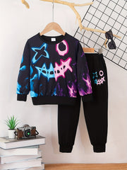 Funny Face Toddler Boy's 2pcs Halloween Sweatshirt & Sweatpants Set