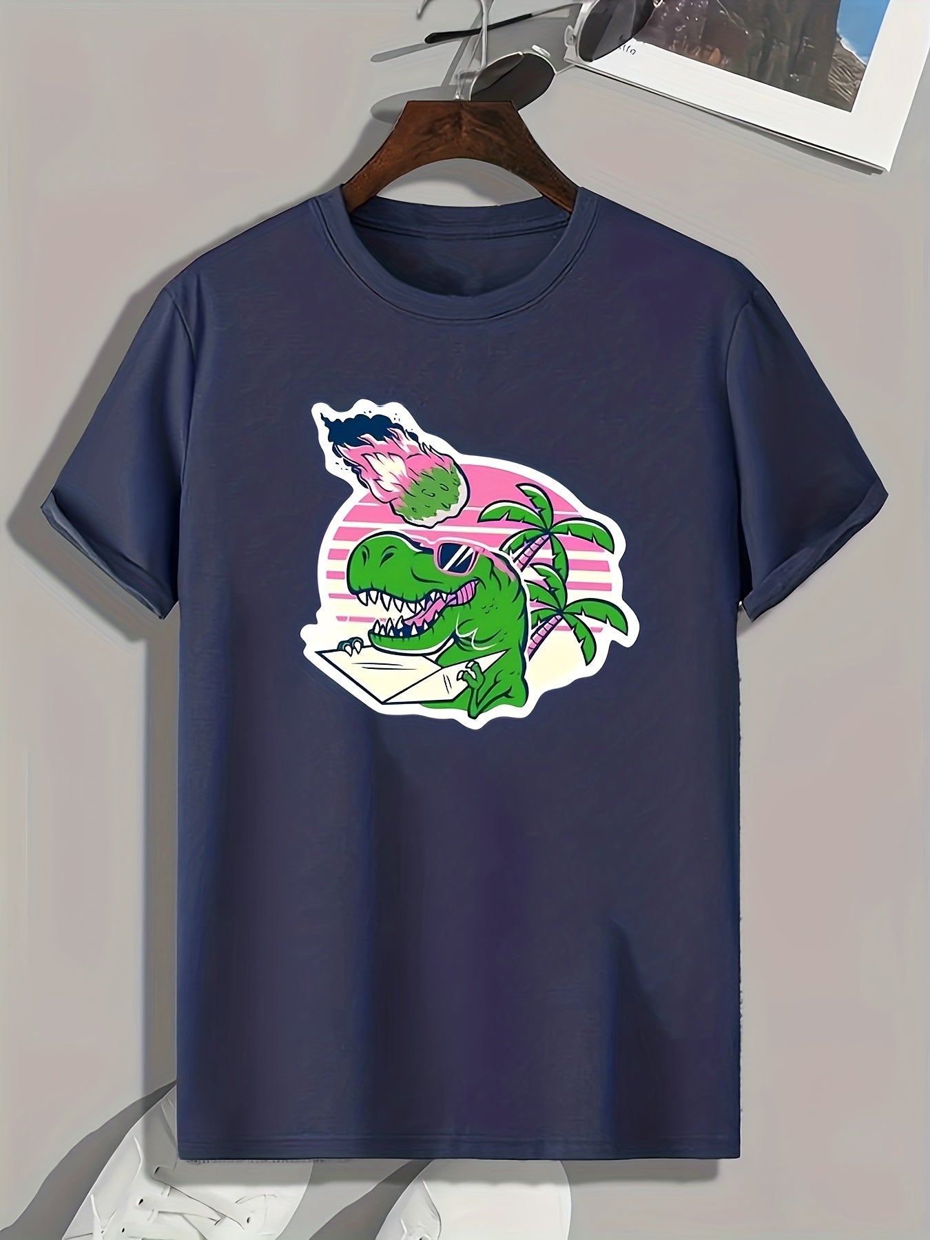 Dinosaur Print Men's Graphic T Shirt for Summer