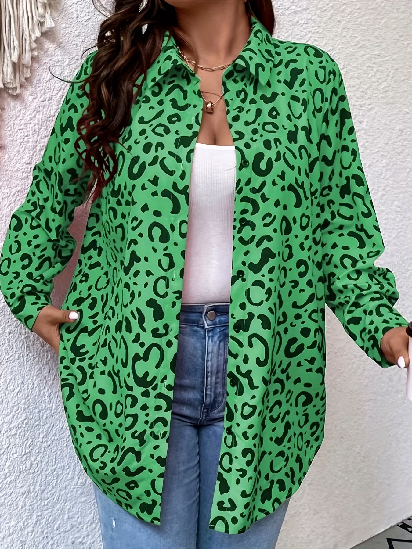 Leopard Print Button Up Long Sleeve Blouse