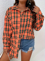 Plaid Button Up Long Sleeve Blouse