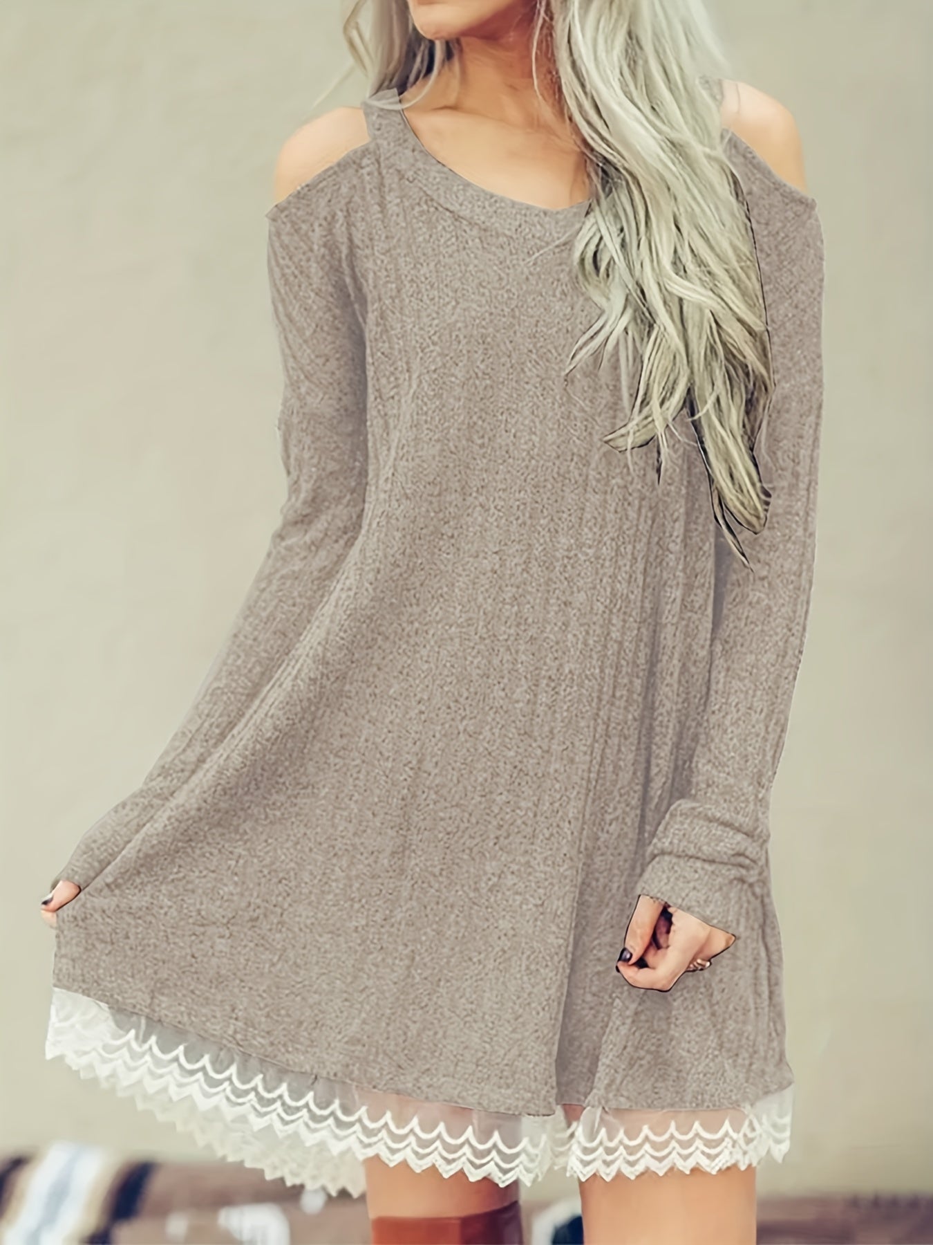 Colorblock Lace Sweater Dress