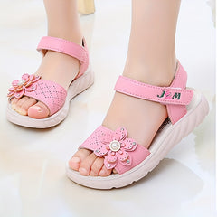 Girls Flower Decor Open Toe Sandals - Lightweight Breathable Summer Sandals