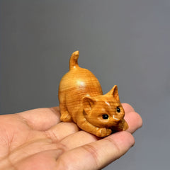 Lazy Kitten Wood Carving Ornament Tea Pet Pendant