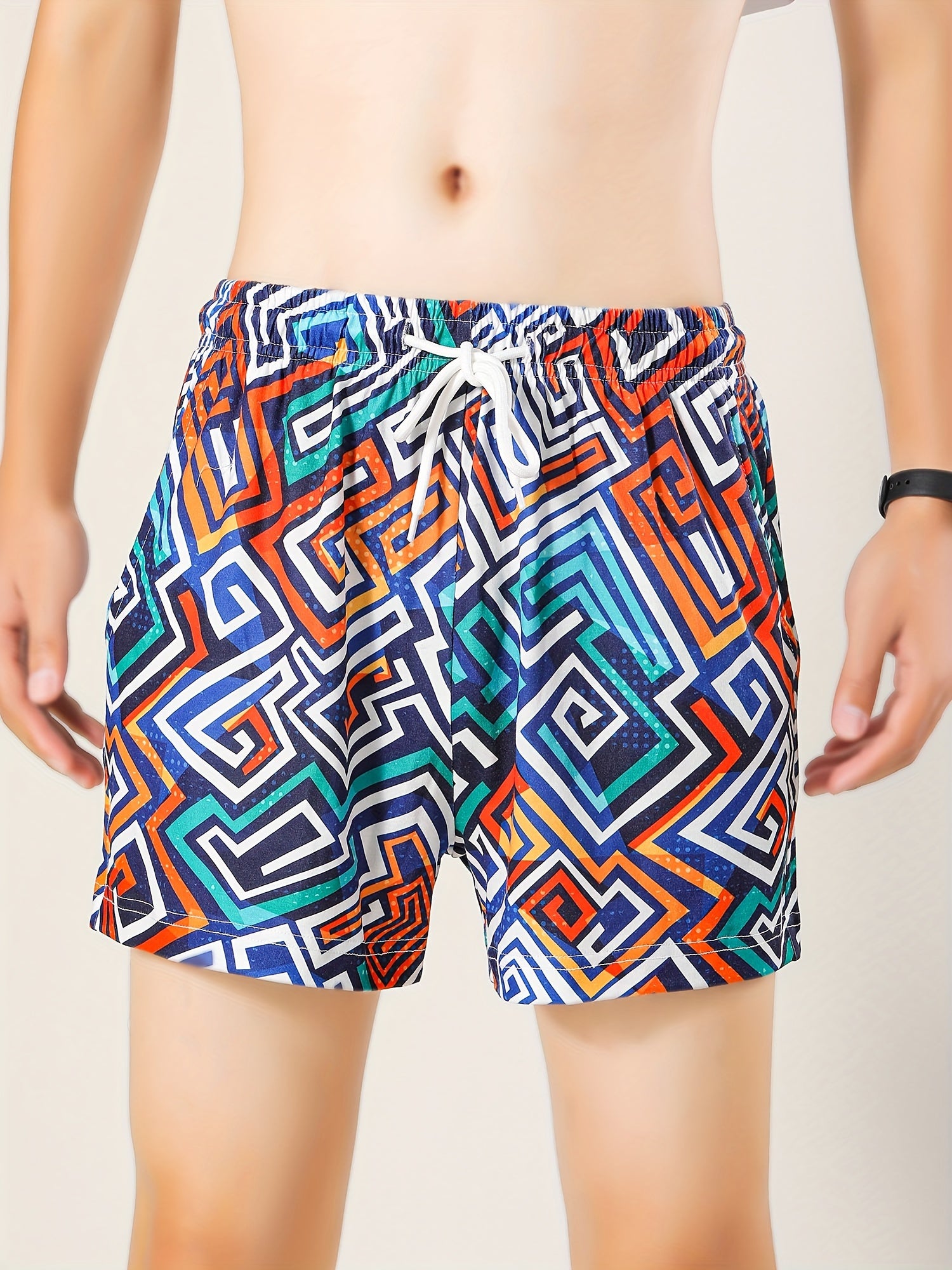 Men's Abstract Graphic Shorts Casual Mid Stretch Drawstring Board Shorts