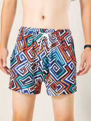 Men's Abstract Graphic Shorts Casual Mid Stretch Drawstring Board Shorts