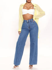 High Waist Wide Leg Denim Pants Women's Jeans