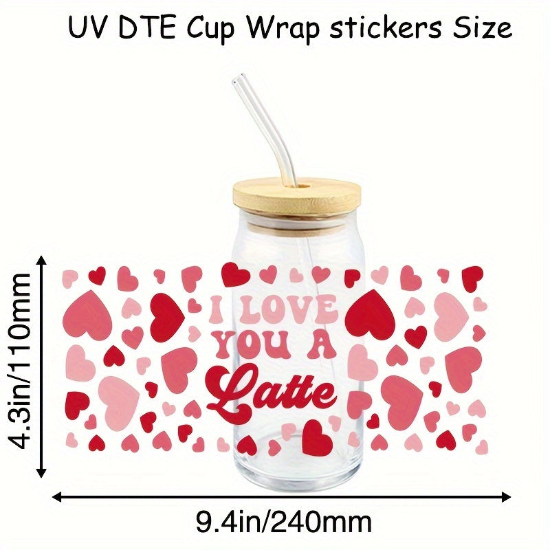 Love Pattern 16 Oz Cup Transfer Stickers - Waterproof and Scratch Resistant