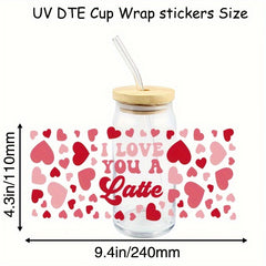 Love Pattern 16 Oz Cup Transfer Stickers - Waterproof and Scratch Resistant
