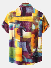 Men s Flax Tie Dye Short Sleeve Hawaiian Shirt for Summer Beach Vacation