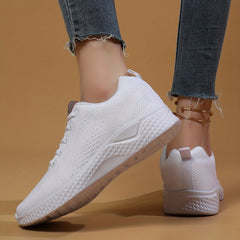 Women's Solid Sneakers Casual Breathable Knit Lace Up Shoes Lightweight