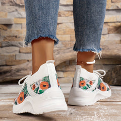 Floral Print Lace-Up Sneakers Lightweight Soft Shoes