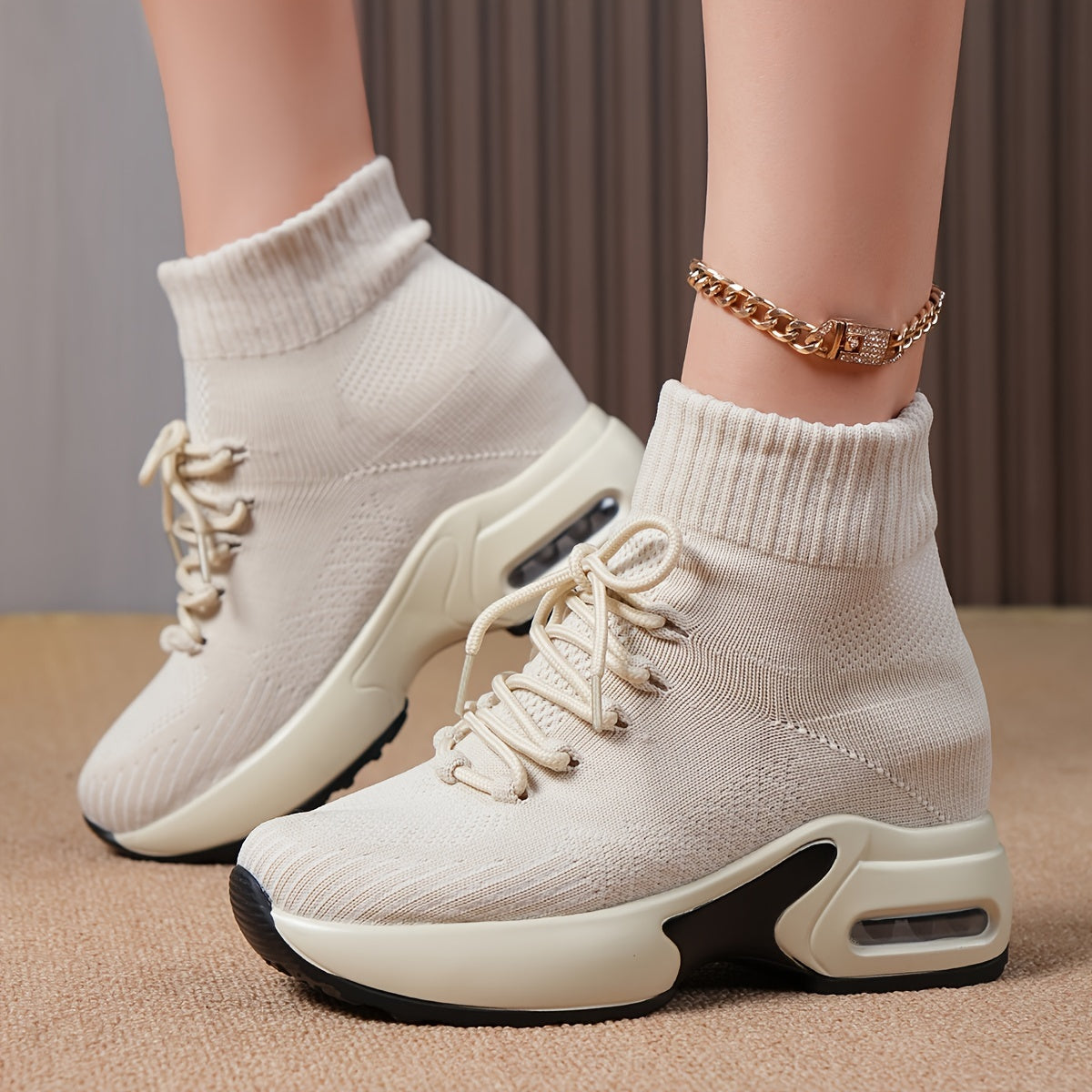 Breathable Flying Woven Casual Sneakers With Hidden Heel Air Cushion