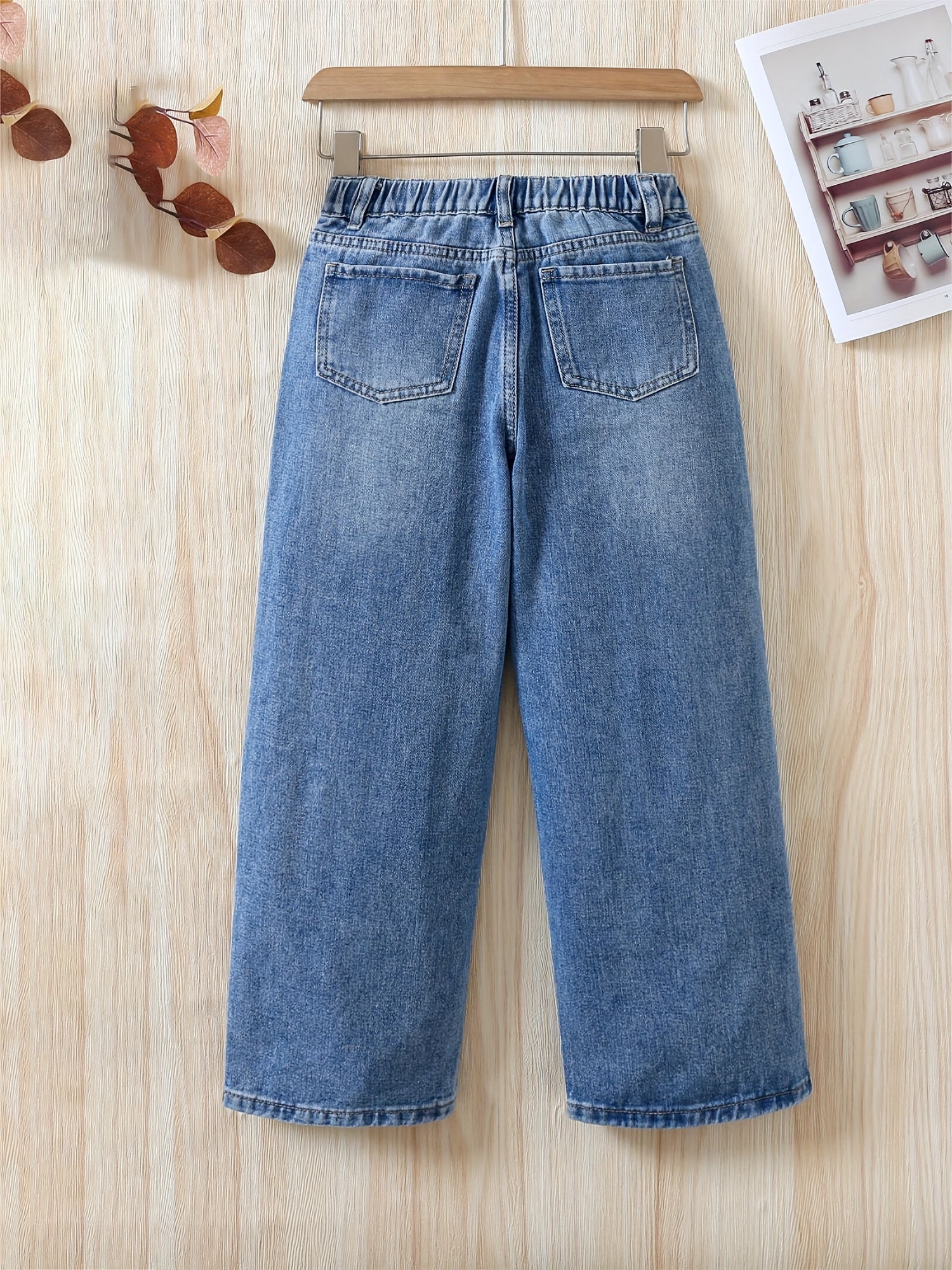 Girls Flowers Graphic Cotton Jeans Casual Pocket Denim Pants
