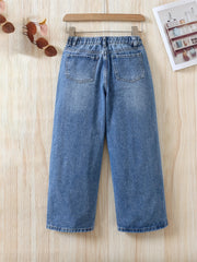Girls Flowers Graphic Cotton Jeans Casual Pocket Denim Pants