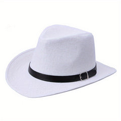 Western Cowboy Straw Fedora Belt Decor Wide Brim Sun Hat