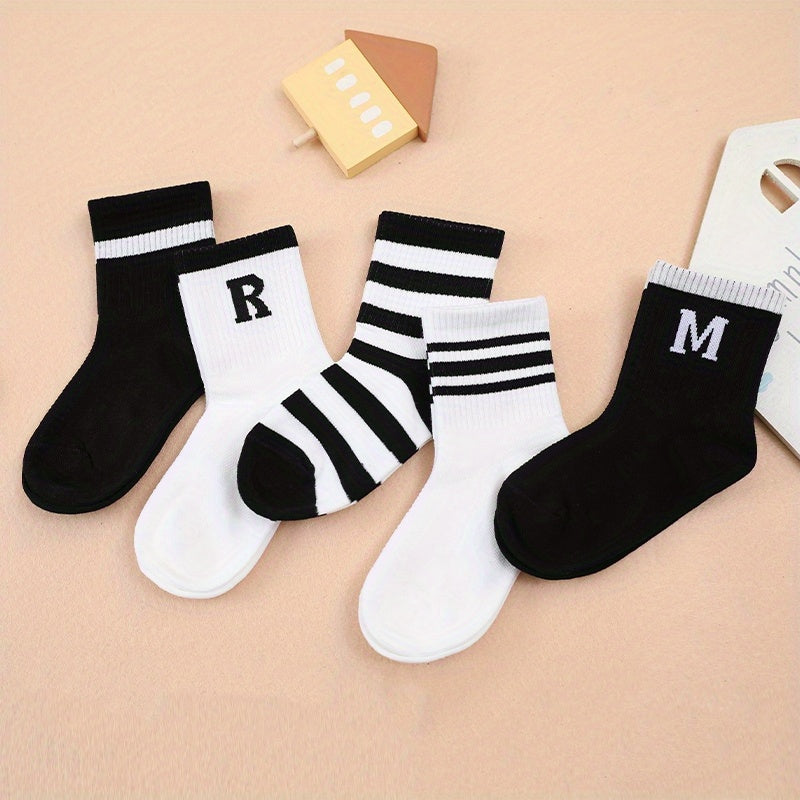 5 Pairs Boys Casual Knit Socks Thin Mesh Breathable Soft Seamless Toe Socks