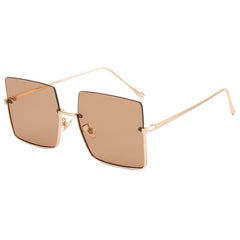 Multicolor Women's Sunglasses Half Rim Square Metal Zip Case