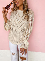 Cut Out Crochet Sweater Long Sleeve Knit Cover Up Top