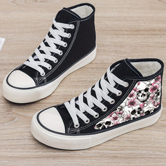 Skull & Flower Plush Lined Thermal Canvas Sneakers