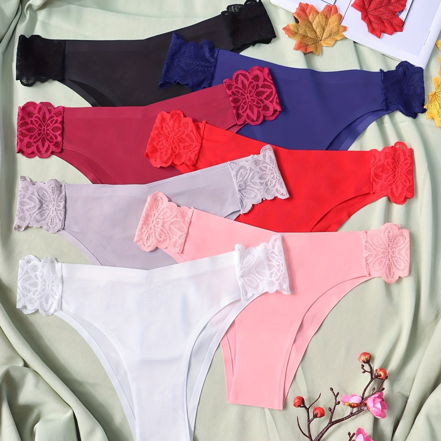 7pk Seamless Lace Bikini Panties Breathable Low Waist Lingerie