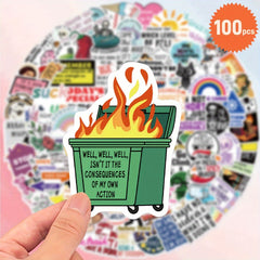 100pcs Humorous Quote Stickers for Laptops Phones Water Bottles Cars